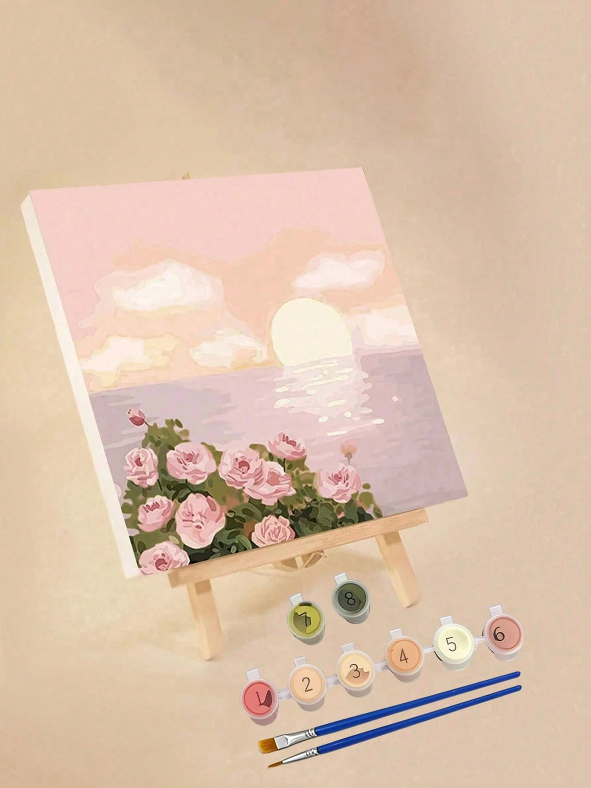 1pc Paint By Numbers Kit For Adults Beginners,Romatic Rose By Sea,Fresh Style,20 Wx20 L Or 30 Wx30 L Canvas Pictures,Drawing Paintwork With 2 Pcs Paintbrushes,Acrylic Pigment Flowers And Landscapes