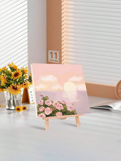 1pc Paint By Numbers Kit For Adults Beginners,Romatic Rose By Sea,Fresh Style,20 Wx20 L Or 30 Wx30 L Canvas Pictures,Drawing Paintwork With 2 Pcs Paintbrushes,Acrylic Pigment Flowers And Landscapes
