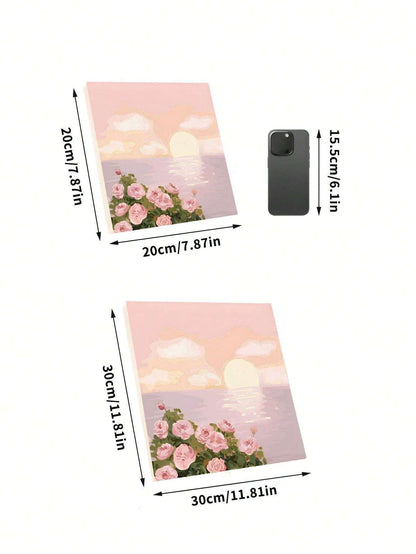 1pc Paint By Numbers Kit For Adults Beginners,Romatic Rose By Sea,Fresh Style,20 Wx20 L Or 30 Wx30 L Canvas Pictures,Drawing Paintwork With 2 Pcs Paintbrushes,Acrylic Pigment Flowers And Landscapes