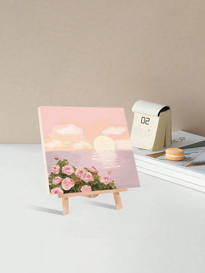 1pc Paint By Numbers Kit For Adults Beginners,Romatic Rose By Sea,Fresh Style,20 Wx20 L Or 30 Wx30 L Canvas Pictures,Drawing Paintwork With 2 Pcs Paintbrushes,Acrylic Pigment Flowers And Landscapes