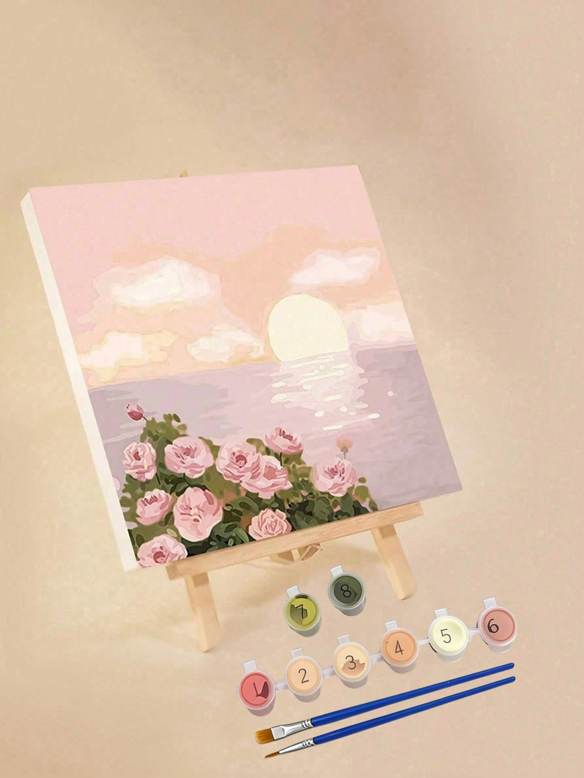 1pc Paint By Numbers Kit For Adults Beginners,Romatic Rose By Sea,Fresh Style,20 Wx20 L Or 30 Wx30 L Canvas Pictures,Drawing Paintwork With 2 Pcs Paintbrushes,Acrylic Pigment Flowers And Landscapes