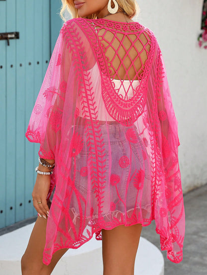 1pc Patchwork Diamond Grid Striped Bohemian Casual Elegant Knit Fabric Women's Beach Cover-Up Kimono For Country Music Concert Spring/Summer Black