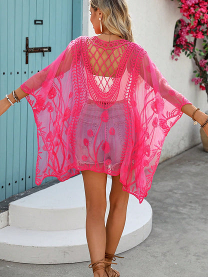 1pc Patchwork Diamond Grid Striped Bohemian Casual Elegant Knit Fabric Women's Beach Cover-Up Kimono For Country Music Concert Spring/Summer Black