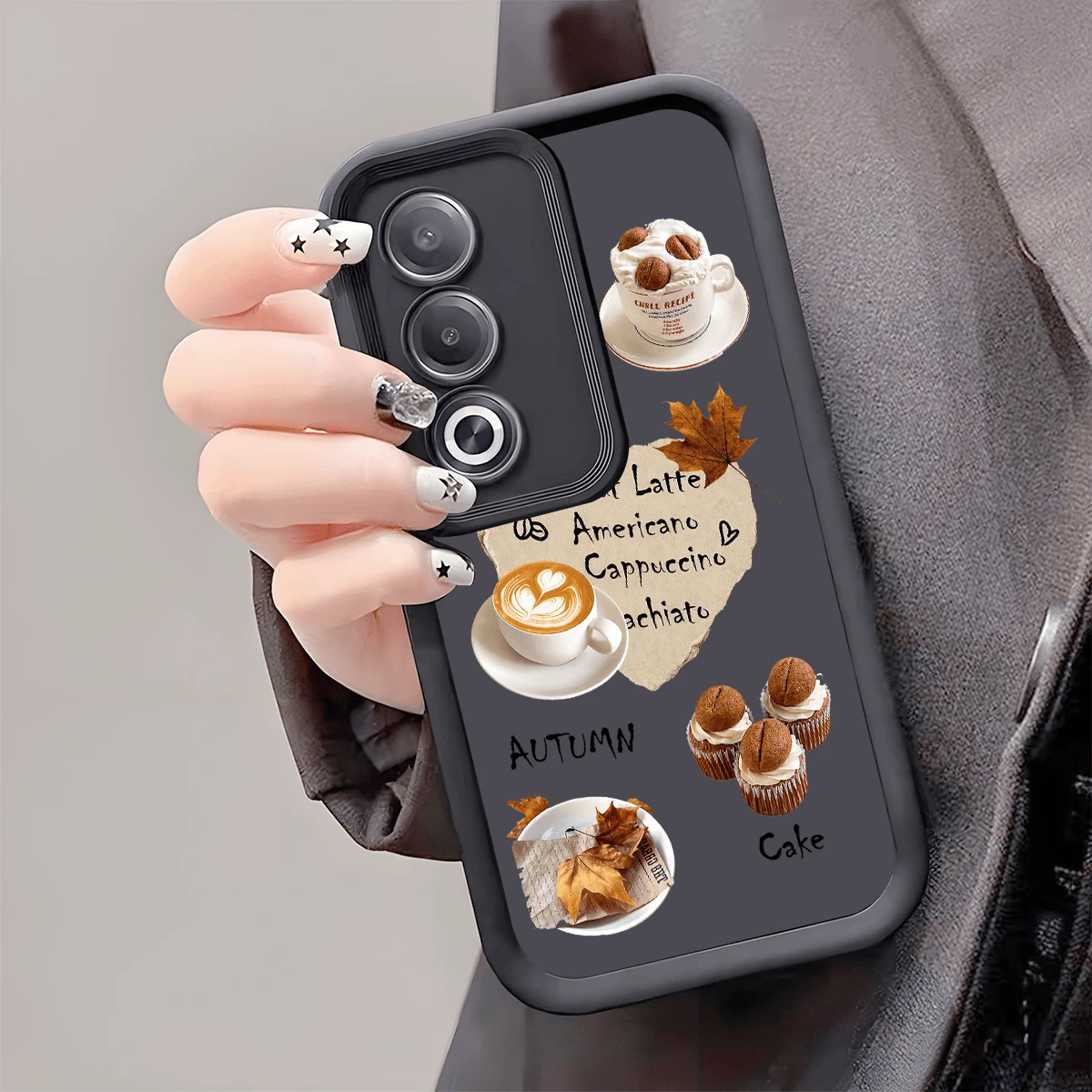1pc Personalized Autumn Maple Leaf Slogan Heart Cake PU Anti-Fall Phone Case Thick Anti-Slip Protective Cover Compatible With Huawei Honor Galaxy S26, S26plus, S26ultra [International Version Non-Loca