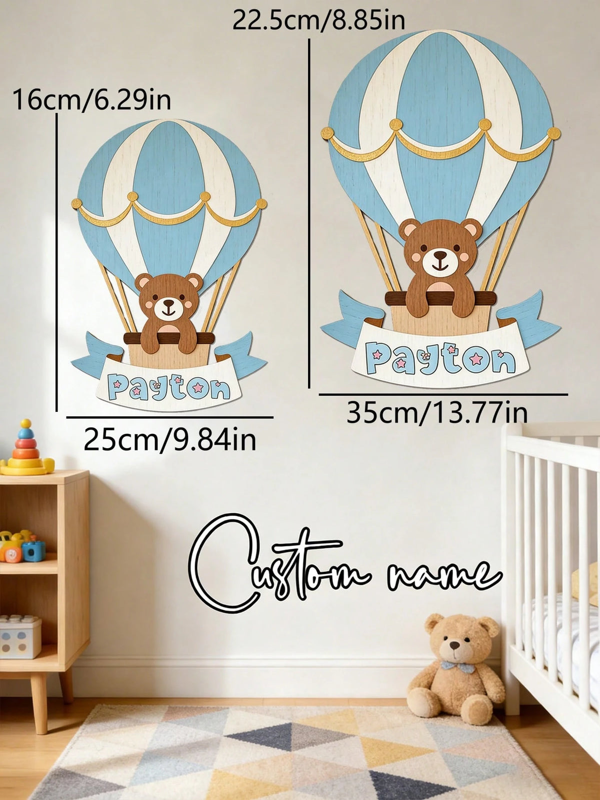 1pc Personalized Children's Decoration With Bear Hot Air Balloon Pattern, Size 25-35cm (Wooden Material). This Is An Artistic Home Decor Item That Can Create A Cozy Bedroom Atmosphere. It Is An Ideal