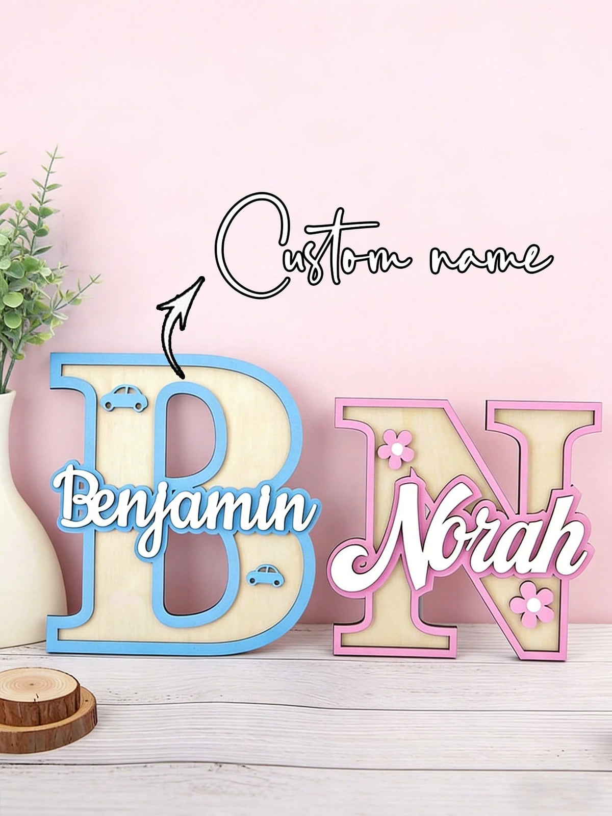 1pc Personalized Custom Letter Nameplate, Wooden Baby Nameplate, 3-Layer Composite Craft Newborn Gift Sign. Our Custom Uppercase Letter Combination Plate Perfectly Combines Elegance And Fun, Designed