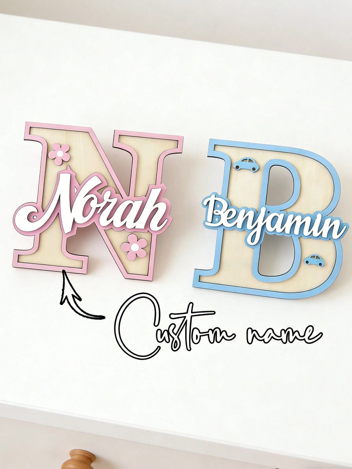 1pc Personalized Custom Letter Nameplate, Wooden Baby Nameplate, 3-Layer Composite Craft Newborn Gift Sign. Our Custom Uppercase Letter Combination Plate Perfectly Combines Elegance And Fun, Designed
