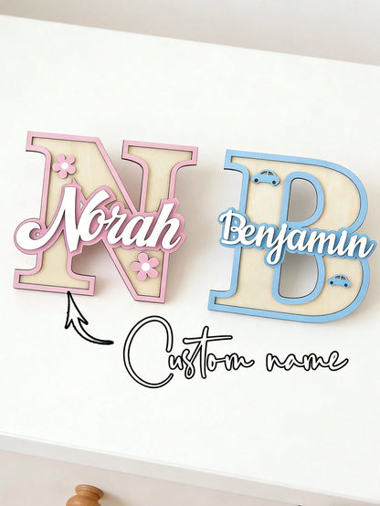 1pc Personalized Custom Letter Nameplate, Wooden Baby Nameplate, 3-Layer Composite Craft Newborn Gift Sign. Our Custom Uppercase Letter Combination Plate Perfectly Combines Elegance And Fun, Designed