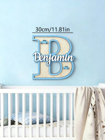 1pc Personalized Custom Letter Nameplate, Wooden Baby Nameplate, 3-Layer Composite Craft Newborn Gift Sign. Our Custom Uppercase Letter Combination Plate Perfectly Combines Elegance And Fun, Designed