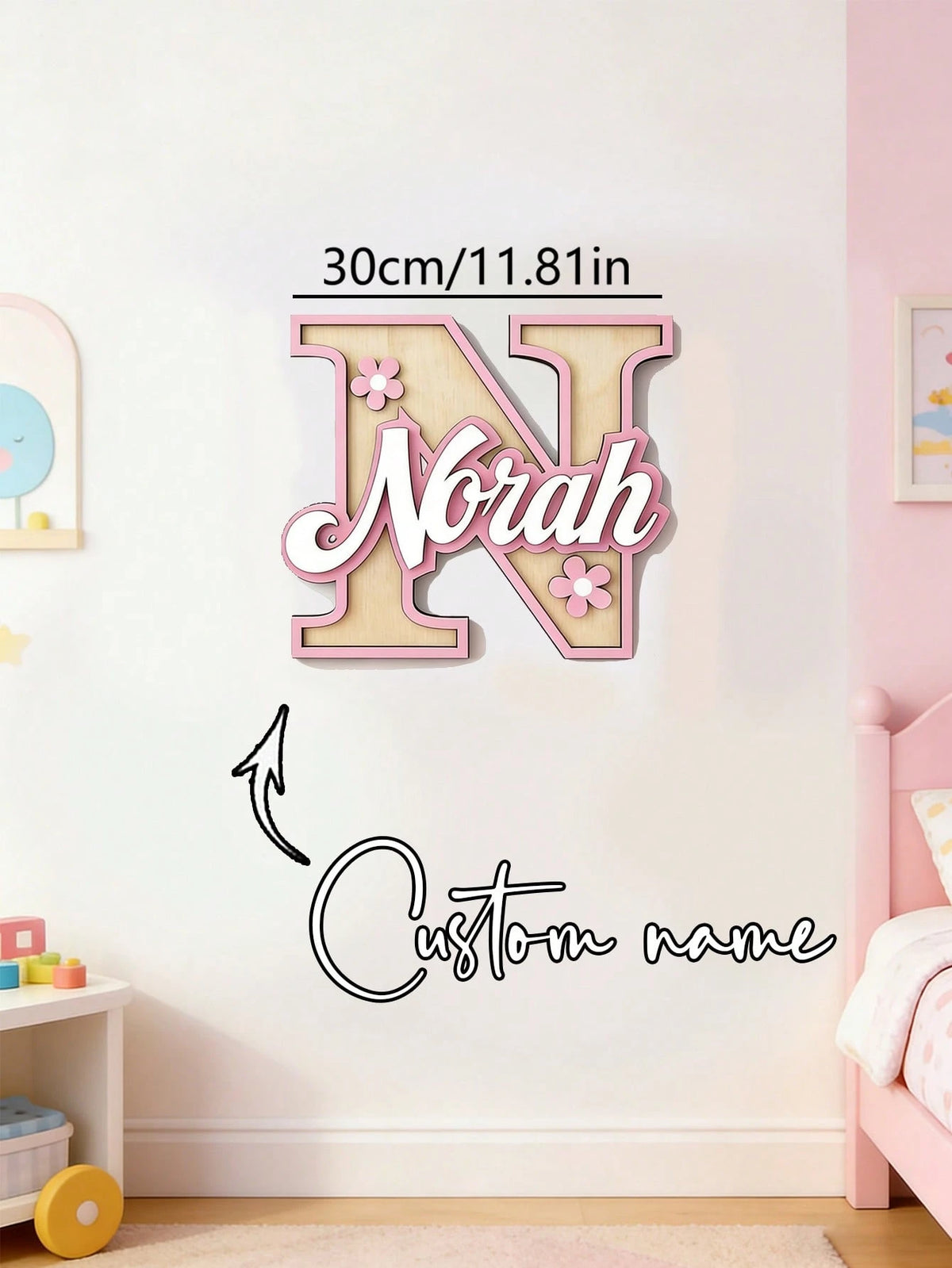 1pc Personalized Custom Letter Nameplate, Wooden Baby Nameplate, 3-Layer Composite Craft Newborn Gift Sign. Our Custom Uppercase Letter Combination Plate Perfectly Combines Elegance And Fun, Designed
