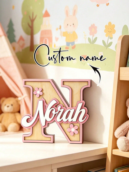 1pc Personalized Custom Letter Nameplate, Wooden Baby Nameplate, 3-Layer Composite Craft Newborn Gift Sign. Our Custom Uppercase Letter Combination Plate Perfectly Combines Elegance And Fun, Designed