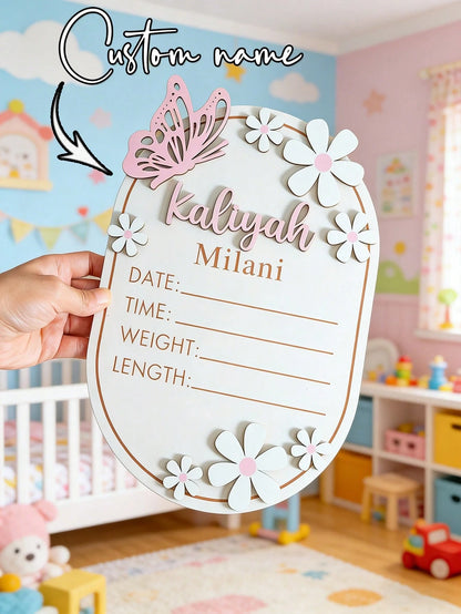1pc Personalized Wooden Baby Name Sign, Customized Baby Naming Ceremony, Butterfly Pattern Baby Name Announcement Board, Customized Baby Shower Gift, Baby Room Decor- Suitable For Decoration, Baby Sh
