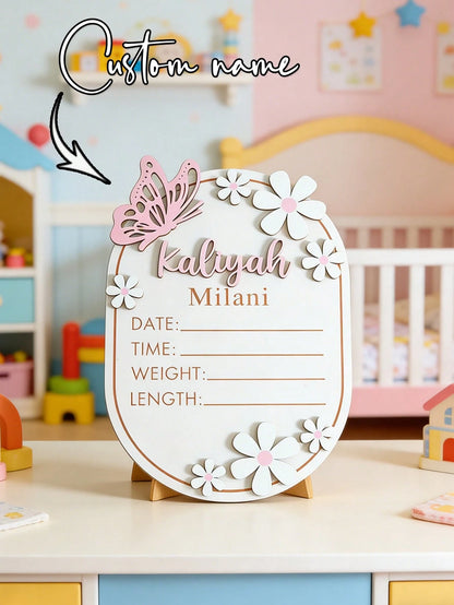 1pc Personalized Wooden Baby Name Sign, Customized Baby Naming Ceremony, Butterfly Pattern Baby Name Announcement Board, Customized Baby Shower Gift, Baby Room Decor- Suitable For Decoration, Baby Sh