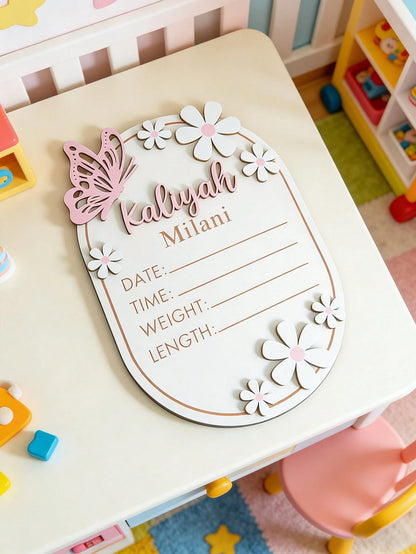 1pc Personalized Wooden Baby Name Sign, Customized Baby Naming Ceremony, Butterfly Pattern Baby Name Announcement Board, Customized Baby Shower Gift, Baby Room Decor- Suitable For Decoration, Baby Sh
