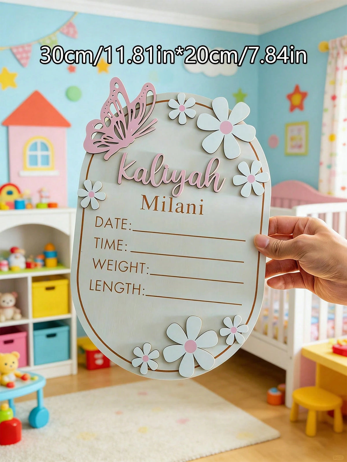 1pc Personalized Wooden Baby Name Sign, Customized Baby Naming Ceremony, Butterfly Pattern Baby Name Announcement Board, Customized Baby Shower Gift, Baby Room Decor- Suitable For Decoration, Baby Sh