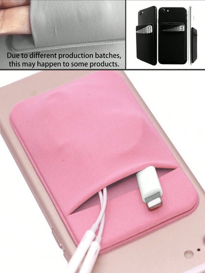 1pc Phone Card Holder Material Cloth Stick-On Card Sleeve For ID/Metro/Bank Cards