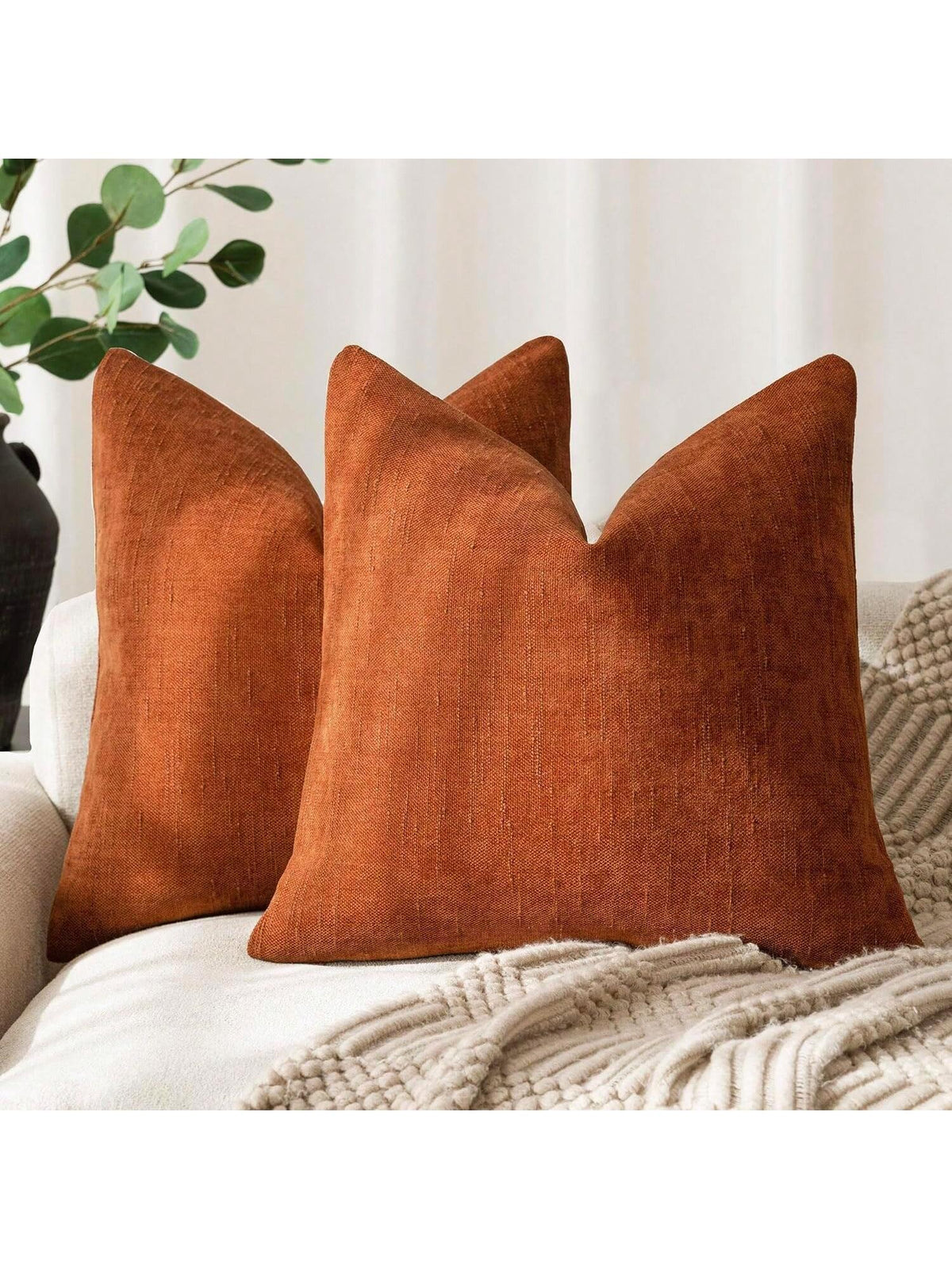 1pc Pillow Cover Without Insert, Bronze Vintage Wabi-Sabi Style + Minimalist Soft Texture Chenille + Linen Blend Fabric Woven Decorative Pillowcase, Suitable For Home, Sofa, Bed, Bedroom, Living Room