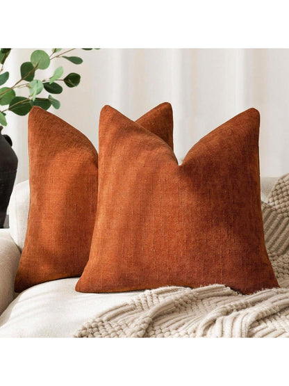 1pc Pillow Cover Without Insert, Bronze Vintage Wabi-Sabi Style + Minimalist Soft Texture Chenille + Linen Blend Fabric Woven Decorative Pillowcase, Suitable For Home, Sofa, Bed, Bedroom, Living Room