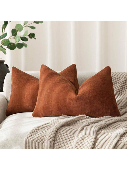 1pc Pillow Cover Without Insert, Bronze Vintage Wabi-Sabi Style + Minimalist Soft Texture Chenille + Linen Blend Fabric Woven Decorative Pillowcase, Suitable For Home, Sofa, Bed, Bedroom, Living Room