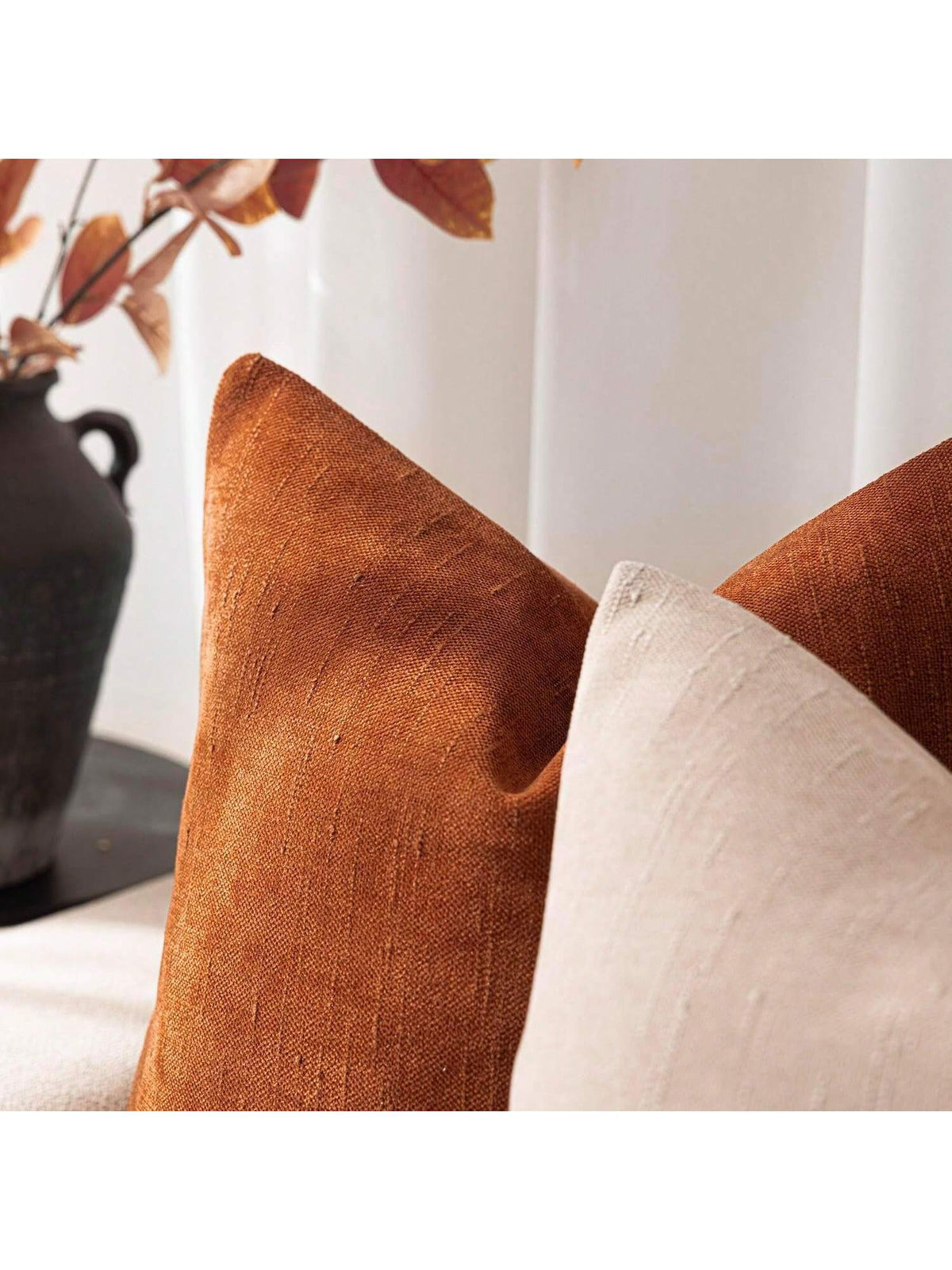 1pc Pillow Cover Without Insert, Bronze Vintage Wabi-Sabi Style + Minimalist Soft Texture Chenille + Linen Blend Fabric Woven Decorative Pillowcase, Suitable For Home, Sofa, Bed, Bedroom, Living Room