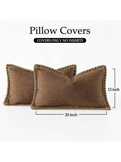 1pc (Pillow Insert Not Included) Linen-Like Rope Trimmed Throw Pillow Cover, Suitable For Living Room, Bedroom, Dining Room, Patio, Wedding Decor, All Season