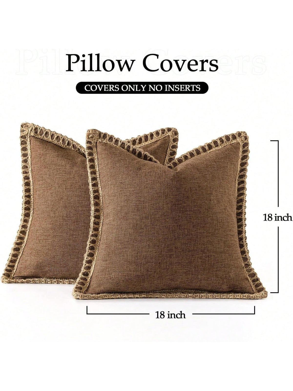 1pc (Pillow Insert Not Included) Linen-Like Rope Trimmed Throw Pillow Cover, Suitable For Living Room, Bedroom, Dining Room, Patio, Wedding Decor, All Season