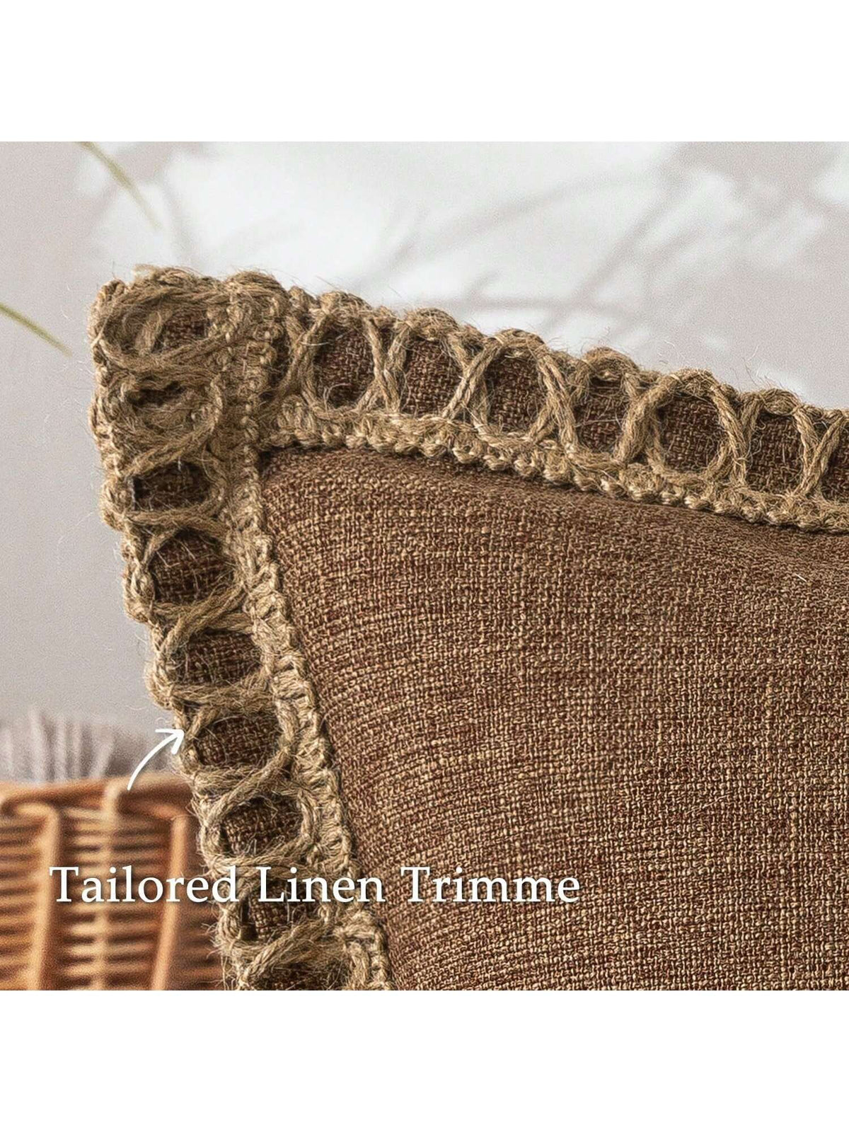 1pc (Pillow Insert Not Included) Linen-Like Rope Trimmed Throw Pillow Cover, Suitable For Living Room, Bedroom, Dining Room, Patio, Wedding Decor, All Season