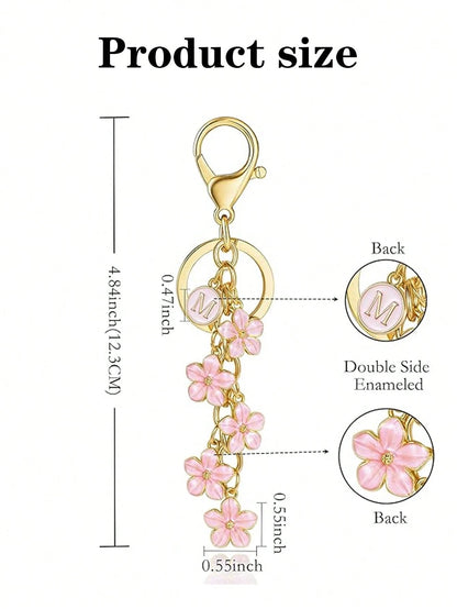 1pc Pink 26 Letter Flower Bag Charm, Keychain Pendant Decoration, Bag Accessory, Cute Floral Letter Charm, Suitable As Small Gift For Girls, Ladies Or Women, Fits Any Bag, Key, Wallet, Backpack, Tote
