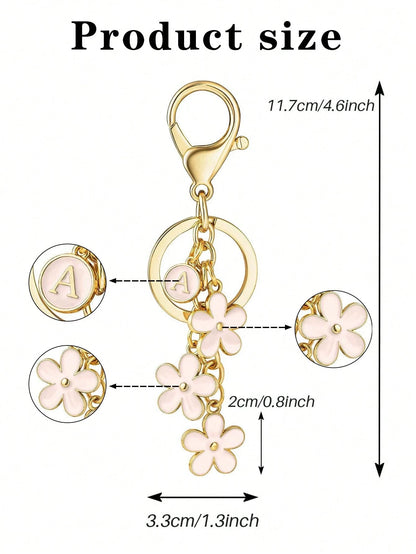 1pc Pink 26 Letter Flower Bag Charm, Keychain Pendant Decoration, Bag Accessory, Cute Floral Letter Charm, Suitable As Small Gift For Girls, Ladies Or Women, Fits Any Bag, Key, Wallet, Backpack, Tote