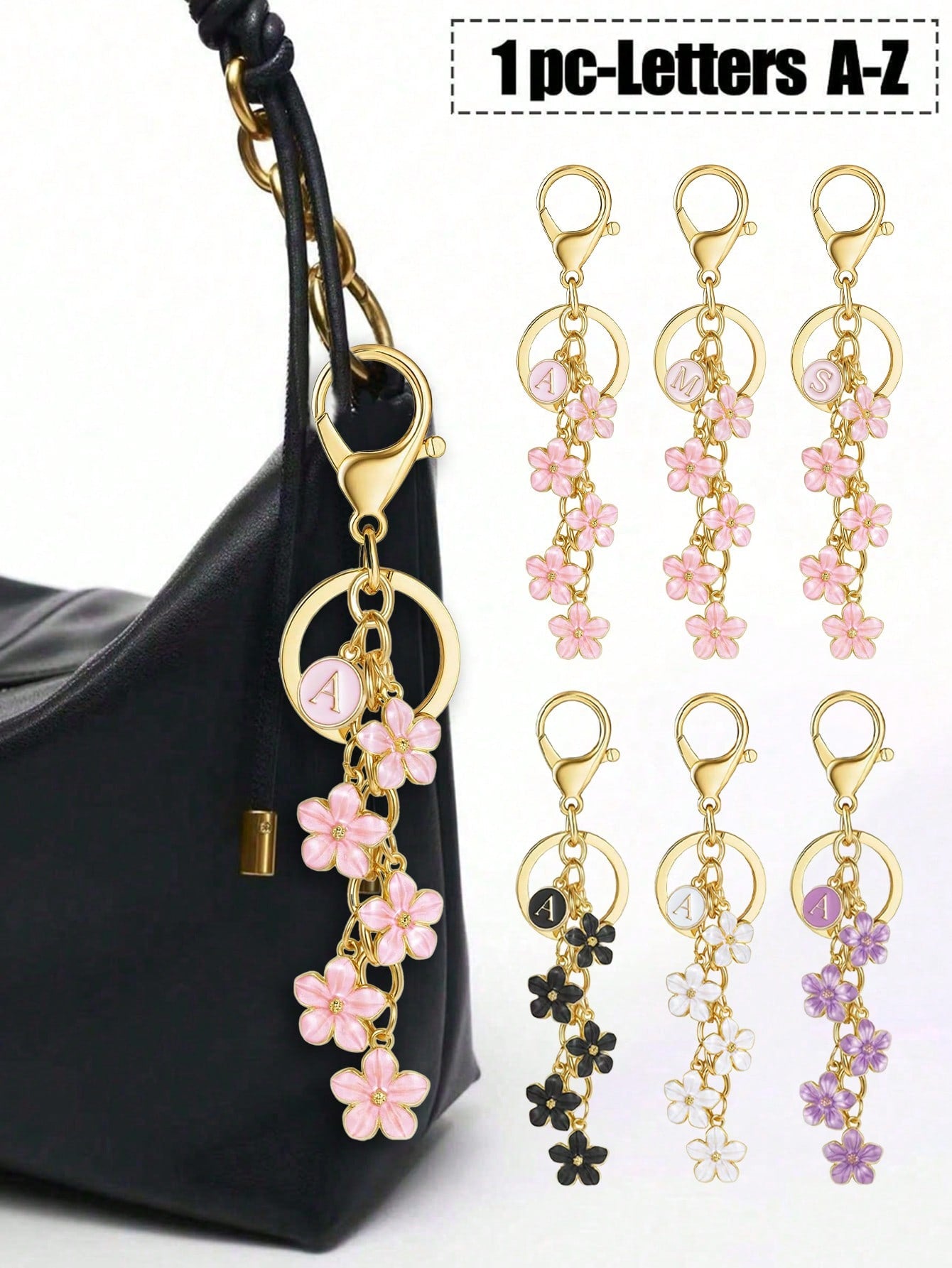 1pc Pink 26 Letter Flower Bag Charm, Keychain Pendant Decoration, Bag Accessory, Cute Floral Letter Charm, Suitable As Small Gift For Girls, Ladies Or Women, Fits Any Bag, Key, Wallet, Backpack, Tote