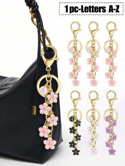 1pc Pink 26 Letter Flower Bag Charm, Keychain Pendant Decoration, Bag Accessory, Cute Floral Letter Charm, Suitable As Small Gift For Girls, Ladies Or Women, Fits Any Bag, Key, Wallet, Backpack, Tote