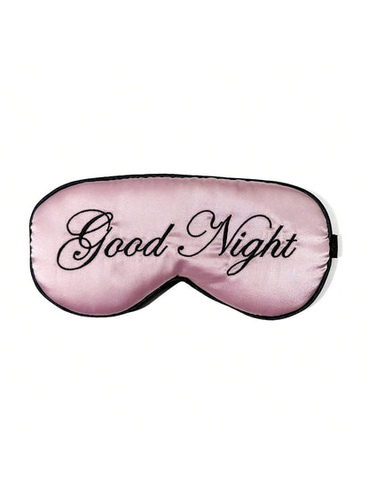 1pc Pink+Black Good Night Embroidered Logo Soft Polyester Satin Sleep Mask, Light-Blocking Nap Eye Mask For Office, Travel, Home, Eye Protection, Fatigue Relief, Birthday Gift For Best Friend, Girlfri