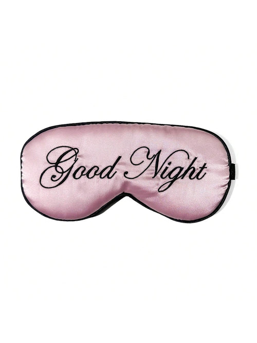 1pc Pink+Black Good Night Embroidered Logo Soft Polyester Satin Sleep Mask, Light-Blocking Nap Eye Mask For Office, Travel, Home, Eye Protection, Fatigue Relief, Birthday Gift For Best Friend, Girlfri