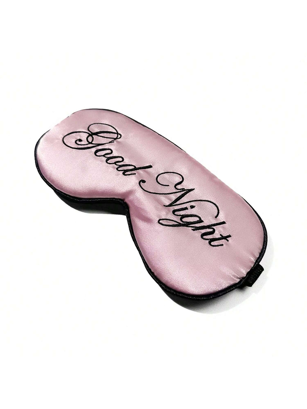 1pc Pink+Black Good Night Embroidered Logo Soft Polyester Satin Sleep Mask, Light-Blocking Nap Eye Mask For Office, Travel, Home, Eye Protection, Fatigue Relief, Birthday Gift For Best Friend, Girlfri