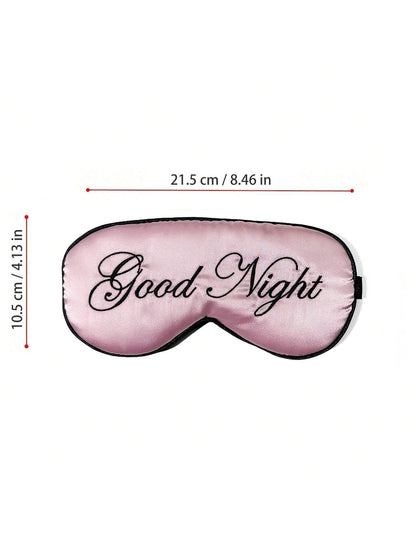 1pc Pink+Black Good Night Embroidered Logo Soft Polyester Satin Sleep Mask, Light-Blocking Nap Eye Mask For Office, Travel, Home, Eye Protection, Fatigue Relief, Birthday Gift For Best Friend, Girlfri