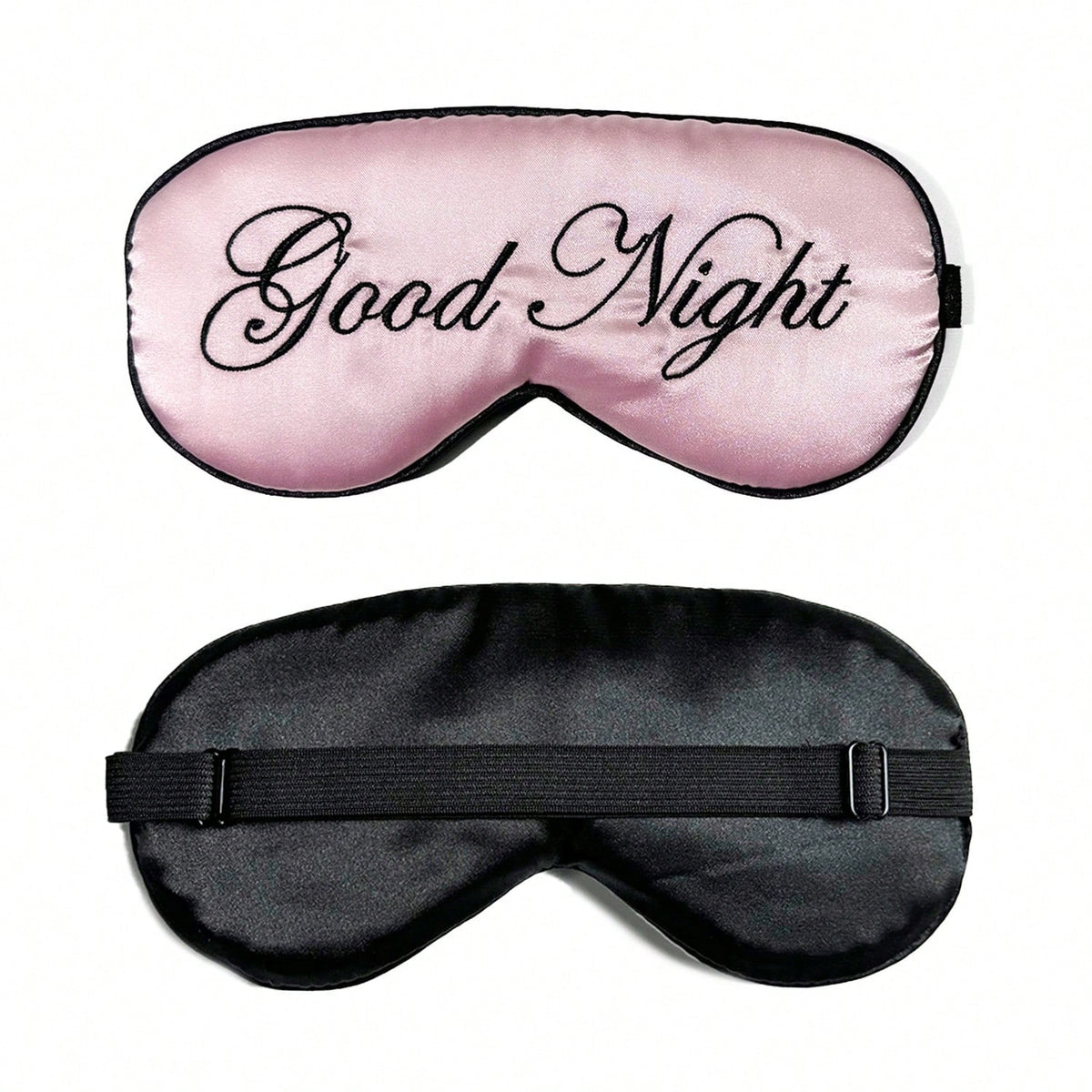 1pc Pink+Black Good Night Embroidered Logo Soft Polyester Satin Sleep Mask, Light-Blocking Nap Eye Mask For Office, Travel, Home, Eye Protection, Fatigue Relief, Birthday Gift For Best Friend, Girlfri