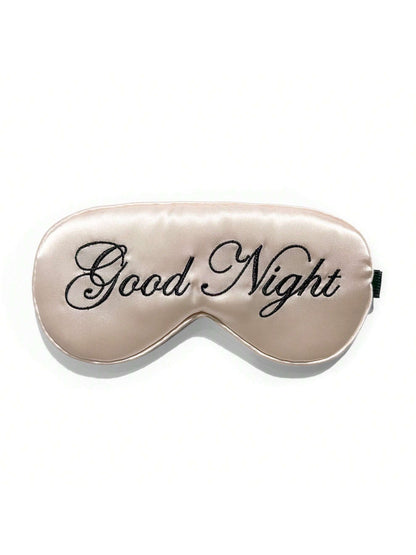 1pc Pink+Black Good Night Embroidered Logo Soft Polyester Satin Sleep Mask, Light-Blocking Nap Eye Mask For Office, Travel, Home, Eye Protection, Fatigue Relief, Birthday Gift For Best Friend, Girlfri