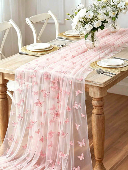 1pc Pink Butterfly Table Runner, Butterfly Theme Party Supplies, Gender Reveal Party Decor, Wedding Decor, 1st Birthday Decor, Baby Shower Supplies, Holiday Party Decor, Home Decor, Room Decor, Table