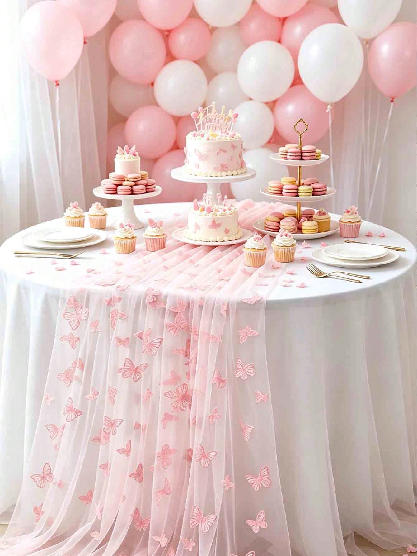 1pc Pink Butterfly Table Runner, Butterfly Theme Party Supplies, Gender Reveal Party Decor, Wedding Decor, 1st Birthday Decor, Baby Shower Supplies, Holiday Party Decor, Home Decor, Room Decor, Table