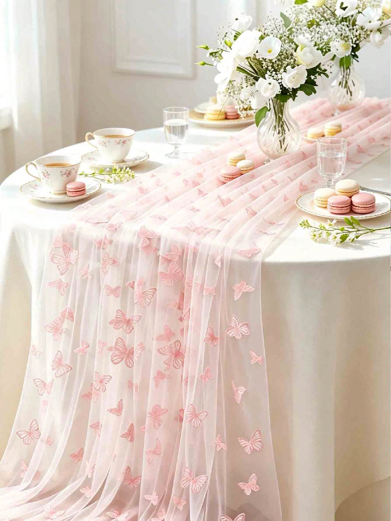 1pc Pink Butterfly Table Runner, Butterfly Theme Party Supplies, Gender Reveal Party Decor, Wedding Decor, 1st Birthday Decor, Baby Shower Supplies, Holiday Party Decor, Home Decor, Room Decor, Table