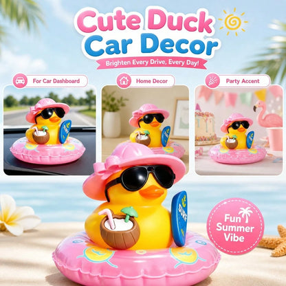 1pc Pink Cool Fashion Glasses Rubber Duck Car Dashboard Decor, Fun Rubber Duck Car Ornament With Non-Marking Adhesive, Unisex Car Interior Decoration Gift