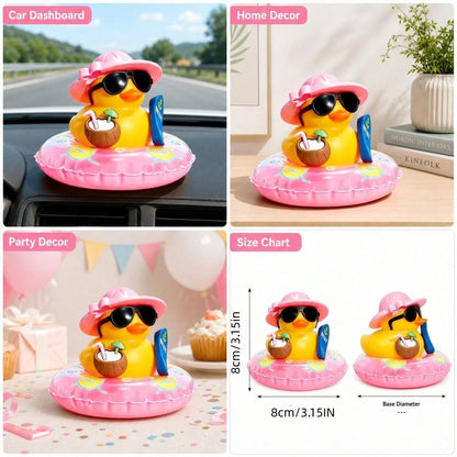 1pc Pink Cool Fashion Glasses Rubber Duck Car Dashboard Decor, Fun Rubber Duck Car Ornament With Non-Marking Adhesive, Unisex Car Interior Decoration Gift