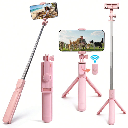 1pc Pink Cute Selfie Stick- Wireless Remote And Built-In Tripod, Remote Control, Phone Holder And Built-In Tripod(1PC)