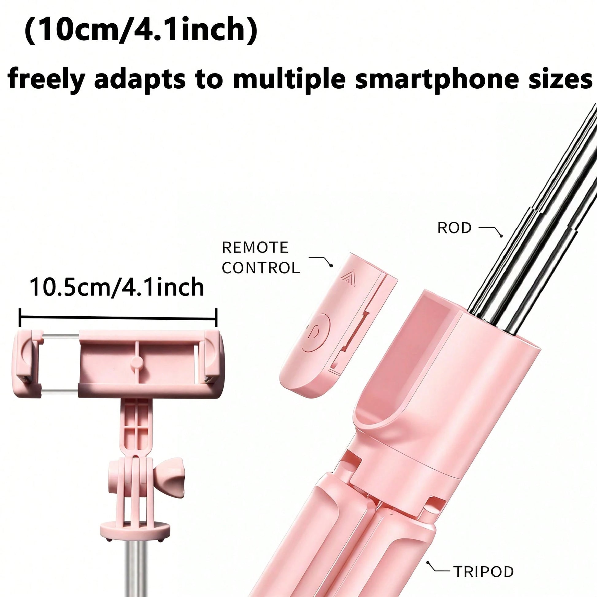 1pc Pink Cute Selfie Stick- Wireless Remote And Built-In Tripod, Remote Control, Phone Holder And Built-In Tripod(1PC)