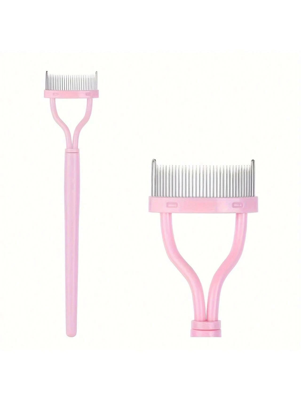 1pc Pink Stainless Steel Dense Tooth Eyelash Comb Brush, Portable Eyelash Curling Assistant Tool, Eye Makeup Tool, False Eyelash Grooming Tool