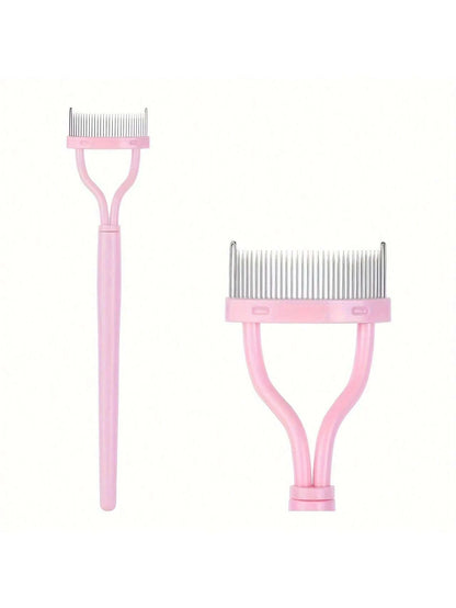 1pc Pink Stainless Steel Dense Tooth Eyelash Comb Brush, Portable Eyelash Curling Assistant Tool, Eye Makeup Tool, False Eyelash Grooming Tool