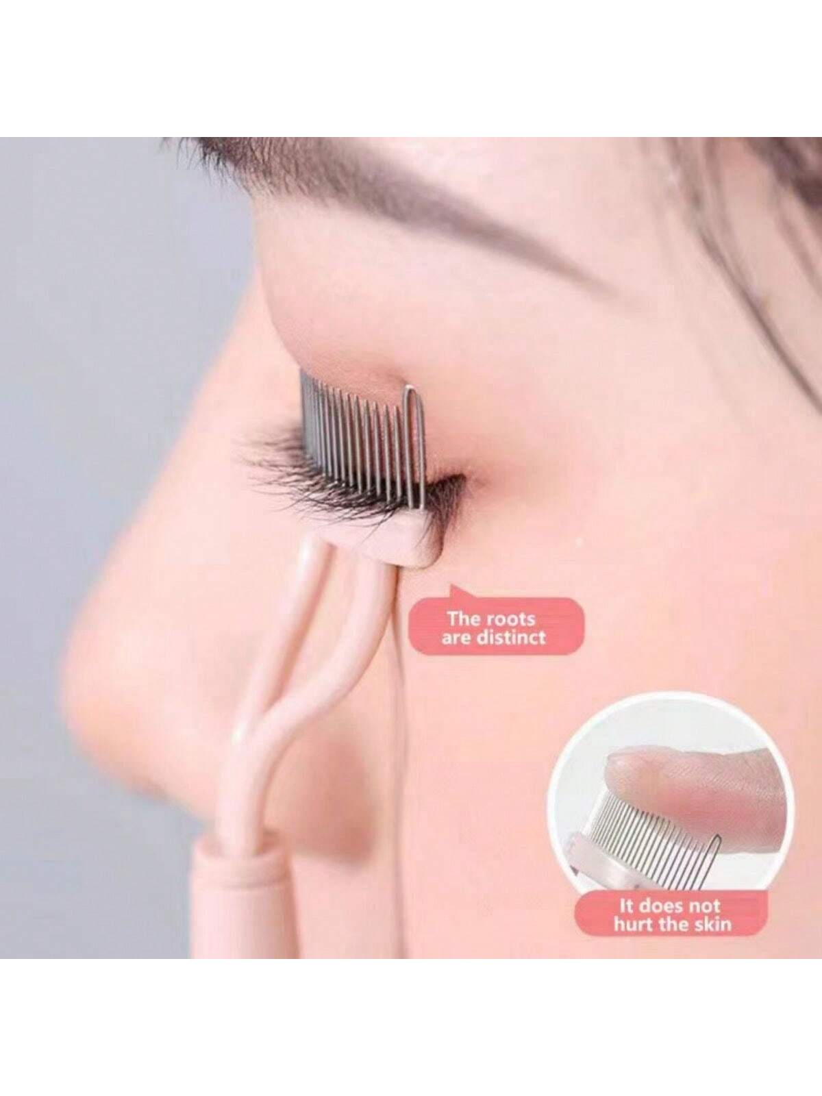 1pc Pink Stainless Steel Dense Tooth Eyelash Comb Brush, Portable Eyelash Curling Assistant Tool, Eye Makeup Tool, False Eyelash Grooming Tool