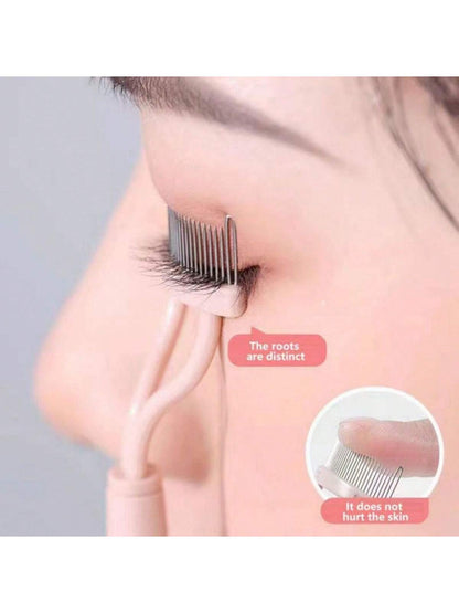 1pc Pink Stainless Steel Dense Tooth Eyelash Comb Brush, Portable Eyelash Curling Assistant Tool, Eye Makeup Tool, False Eyelash Grooming Tool