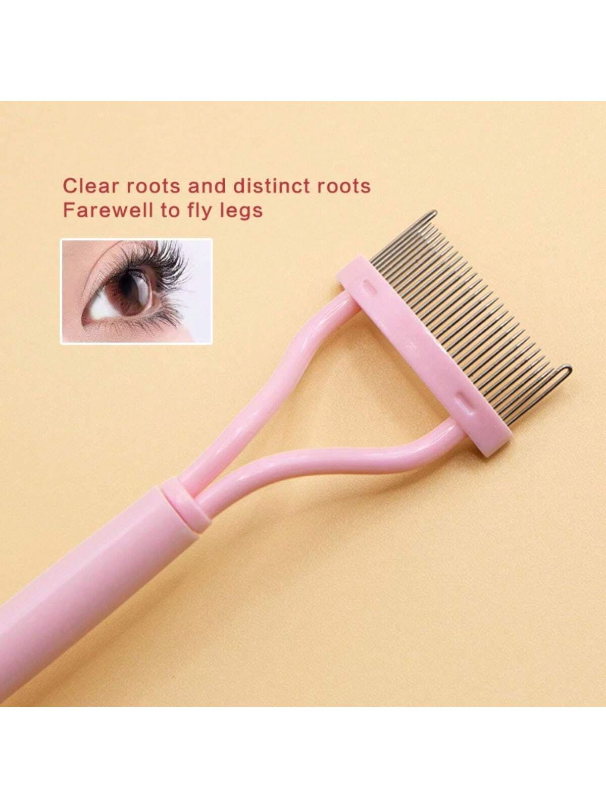 1pc Pink Stainless Steel Dense Tooth Eyelash Comb Brush, Portable Eyelash Curling Assistant Tool, Eye Makeup Tool, False Eyelash Grooming Tool