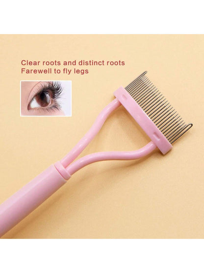 1pc Pink Stainless Steel Dense Tooth Eyelash Comb Brush, Portable Eyelash Curling Assistant Tool, Eye Makeup Tool, False Eyelash Grooming Tool